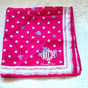 Christian Dior Pink Floral‎ Polka Dot Scarf/Neckerchief